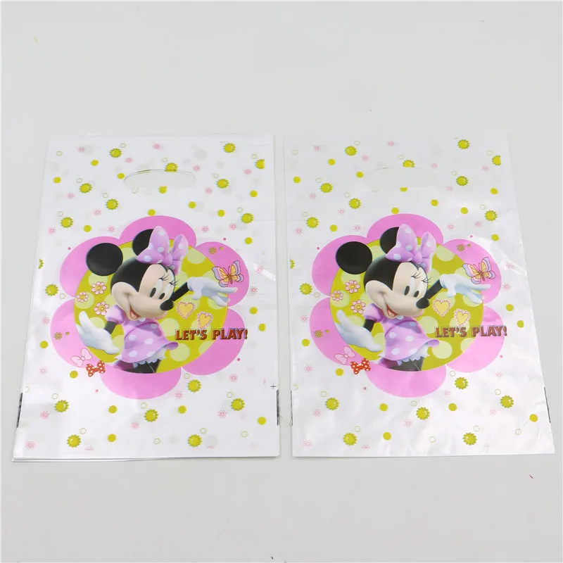 

Set Party supplies 1 bag 10PCS Cartoon Minnie theme party, party decoration PE fluorescence gift bag candy bag cartoon pattern