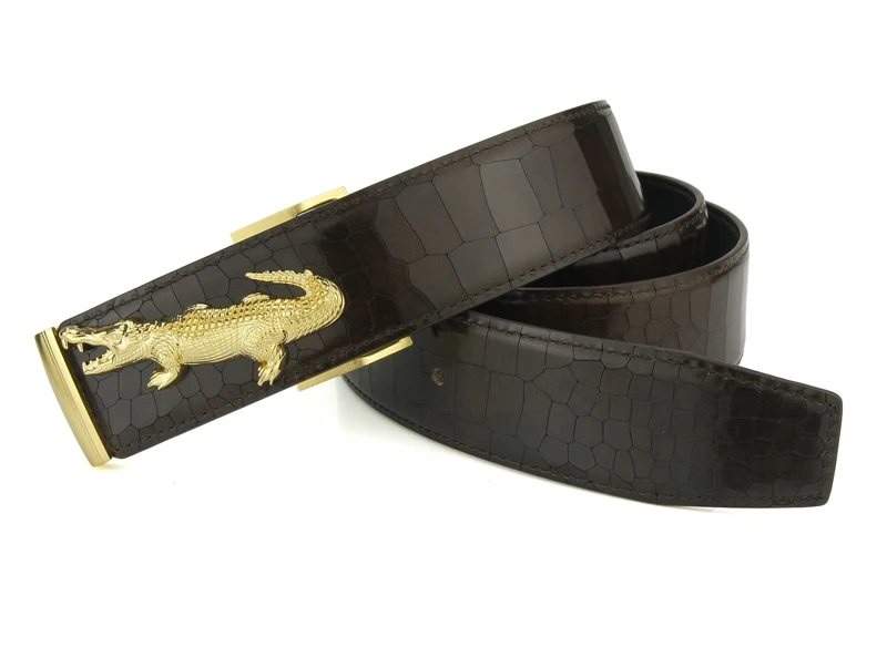 Высококачественный ремень с крокодиловой пряжкой для мужчин, высококлассный кожаный ремешок с натуральным лицевым покрытием, медная Пряжка, роскошная повседневная обувь ceinture homme
