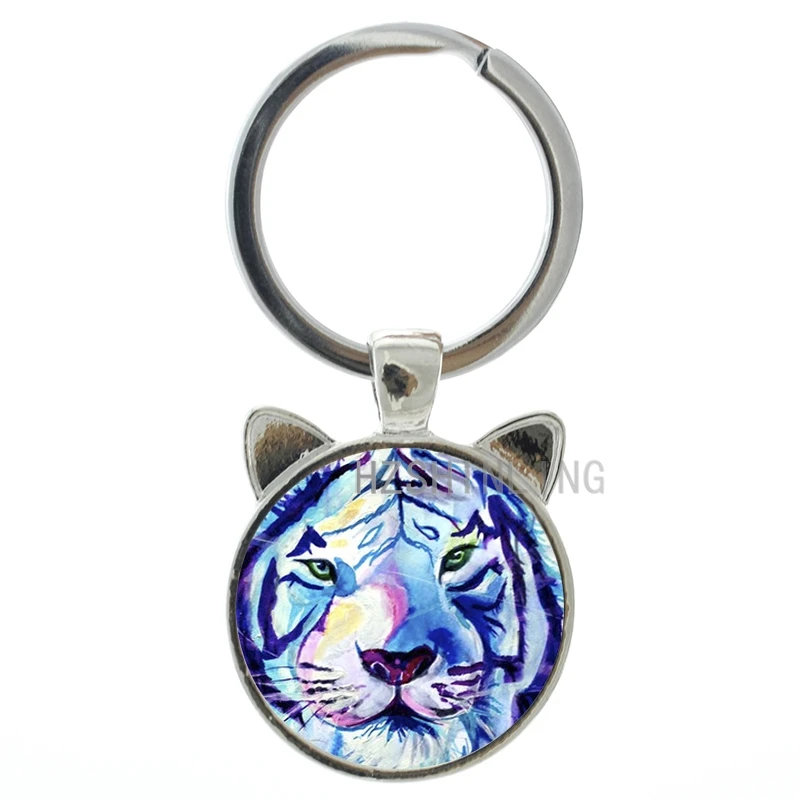 ood quality handmade glass dome Tiger key chain ring vintage wild