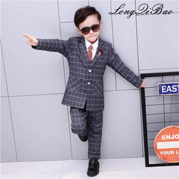 

2018 autumn new children's clothing children's plaid suit dress suit boy's suit four sets