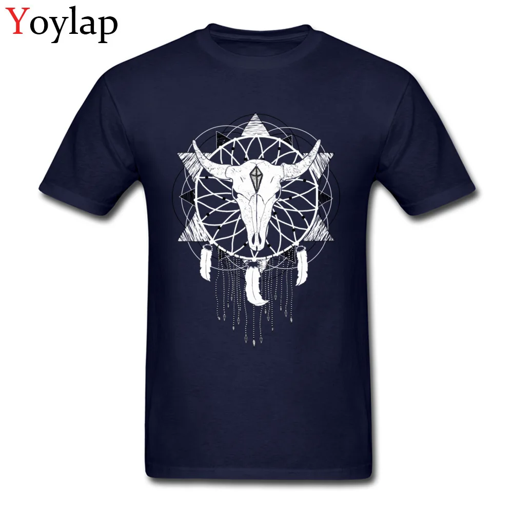 Funny Casual Tops Shirt Crew Neck Summer 100% Cotton Short Sleeve T-Shirt for Men Dreamcatcher Printed On Tee-Shirts navy