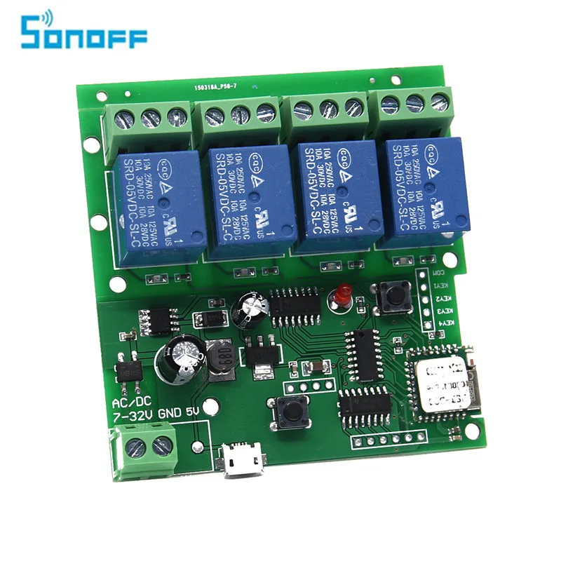

SONOFF USB 5V Or DC 7V-32V DIY 4 Channel Jog Inching Self-locking WIFI Wireless Smart Home Switch APP Remote Control