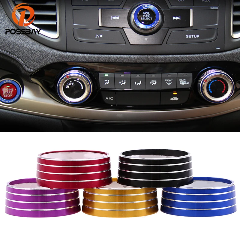 

POSSBAY 5Pcs Car Air Conditioning Heat Control Switch Knobs Aluminum AC Knob for Honda CRV Audio Decorative Ring