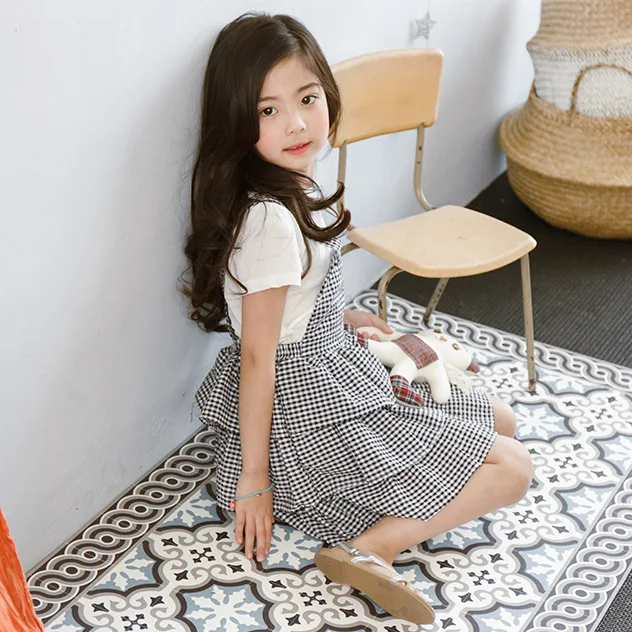 

Summer Spring Fashion Girls Straps Dress Cute Plaid Kids Sundress For Girl Party Layered Dresses Child Party Birthday Clothes