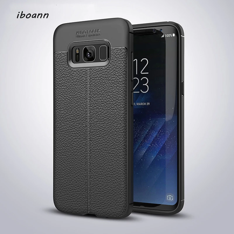 

iboann Luxury Soft Silicon Litchi Striae Leather tpu Case for samsung galaxy S6 S7 edge S8 plus phone Protection cases cover