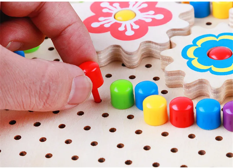 Детский деревянный грибок, доска для ногтей, головоломка, игрушки для детей, для мальчиков, креативная мозаика, сборка, вставки, интерактивные головоломки, игрушка