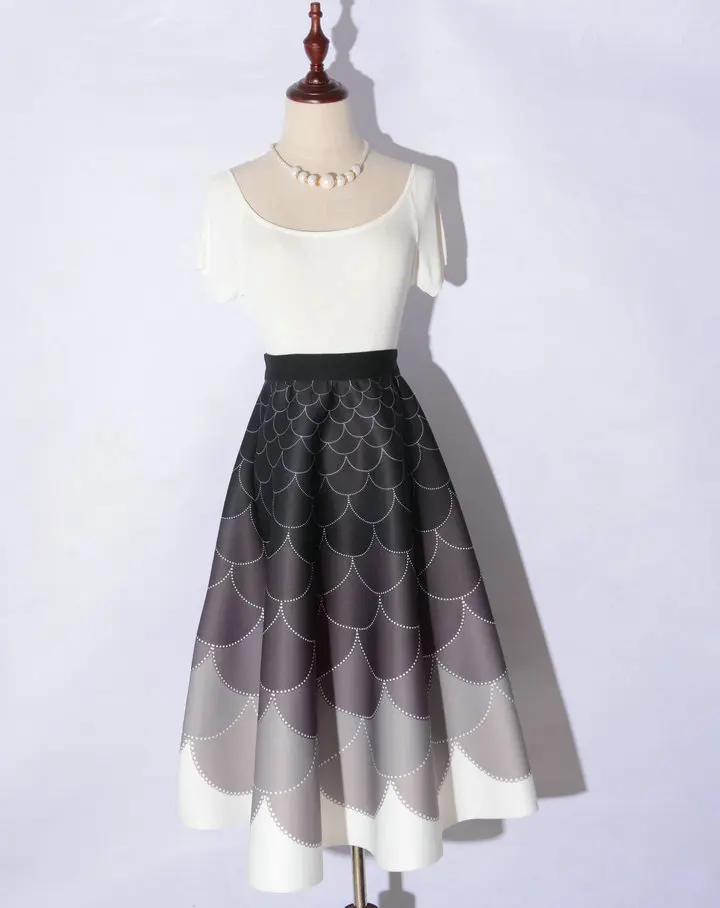 ArtSu стильная юбка-пачка в стиле Одри Хепберн, макси юбки, зимняя свободная плиссированная юбка, женские вечерние юбки с принтом, ASSK20056 - Цвет: 01 Gray Black Fish