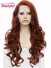 Synthetic lace front wig Imstyle Wavy Dark Red color 26 inches heat resistant fake hair for women cosplay wigs
