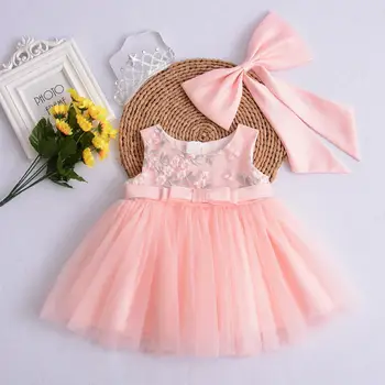 

Baby Birthday Gowns Infant Baby Girl Dress Baptism Embroidery Flowers Summer Dresses for Baby Girl Wedding Crown Headband
