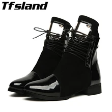 Женские ботинки; ботильоны martin из натуральной кожи на плоской подошве; женские мотоциклетные ботинки; прогулочная обувь; зимние кроссовки из лакированной кожи; размер 43