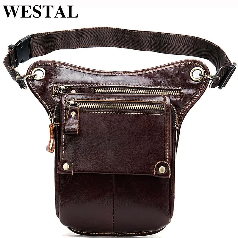 

WESTAL Men's Waist Bags Leg Bag Genuine Leather Leg Drop Bag Fanny Pack Leather Belt Bags Men Male Money/Phone Belt Pouch 3237