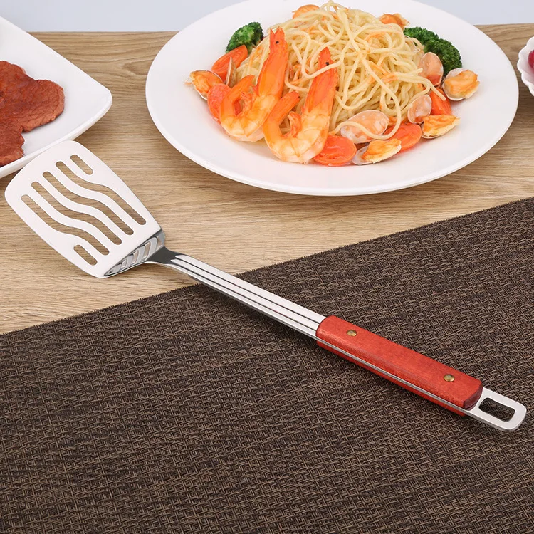 Stainless Steel Wooden Handle Spatula Scoop Set Kitchen Cooking Utensils