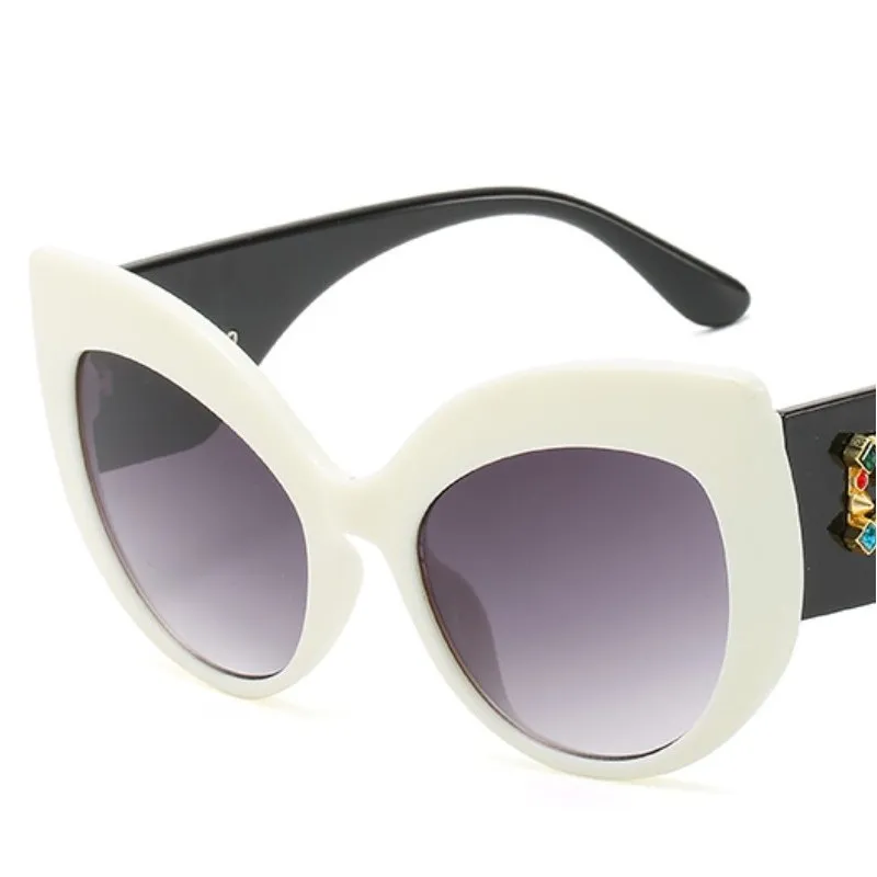 Новая мода Большой кошачий глаз солнцезащитные очки Ретро Винтажные женские роскошные брендовые дизайнерские Zircon D Солнцезащитные очки женские Cateye UV400 - Цвет линз: 5688-6