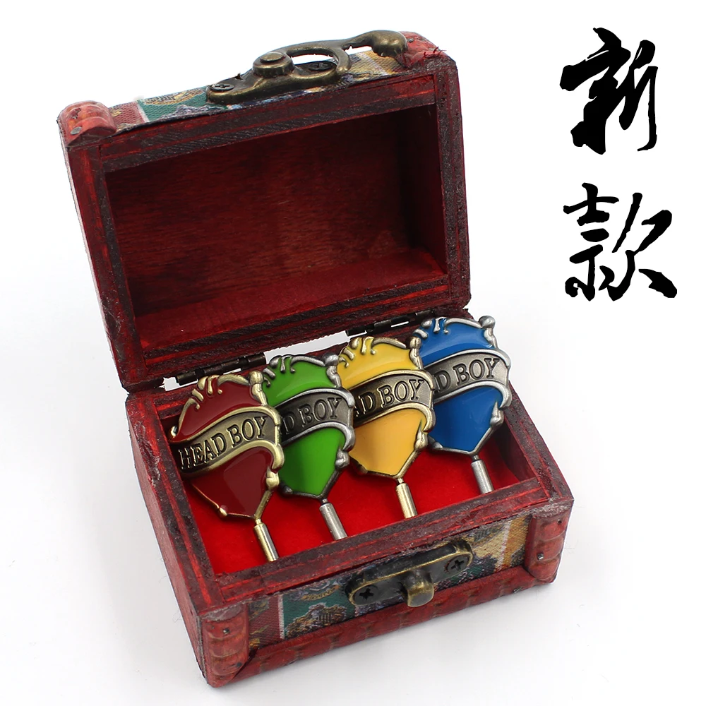 

4Pcs/Set Harri Potter Hogwarts School Head Boy Head Girl Symbol Metal Badge Brooch Pin Chest + Box Ornament Cosplay Collection