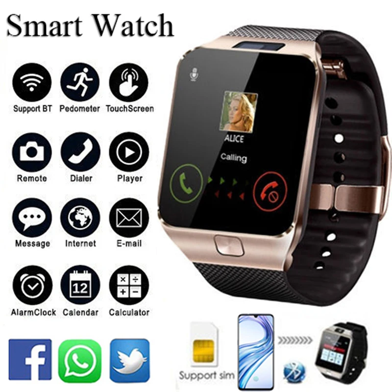 

Smart Watch Clock With Sim Card Slot Push Message Bluetooth Connectivity Android Phone Better Than DZ09 Smartwatch Men Watch