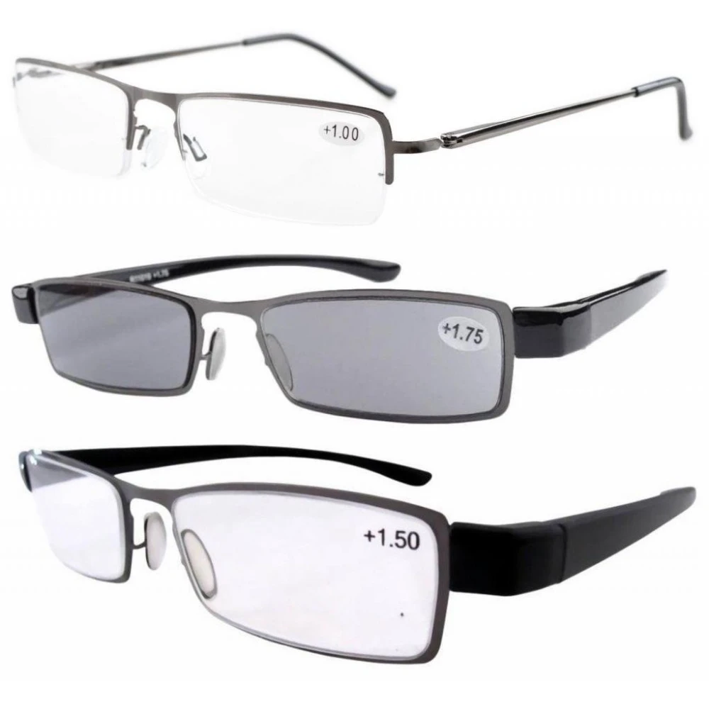 

R-19 3-Pack Reading Glasses(Spring Hinge Half-rim+Plastic Full-rim) +1.0/1.25/1.5/1.75/2.0/2.25