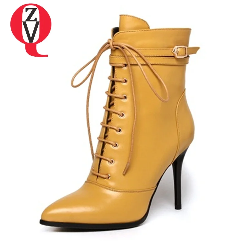 

ZVQ hot sale new ankle boots frankness fashion trend individuality metal zipper lace-up buckle pointed toe women boots in winter