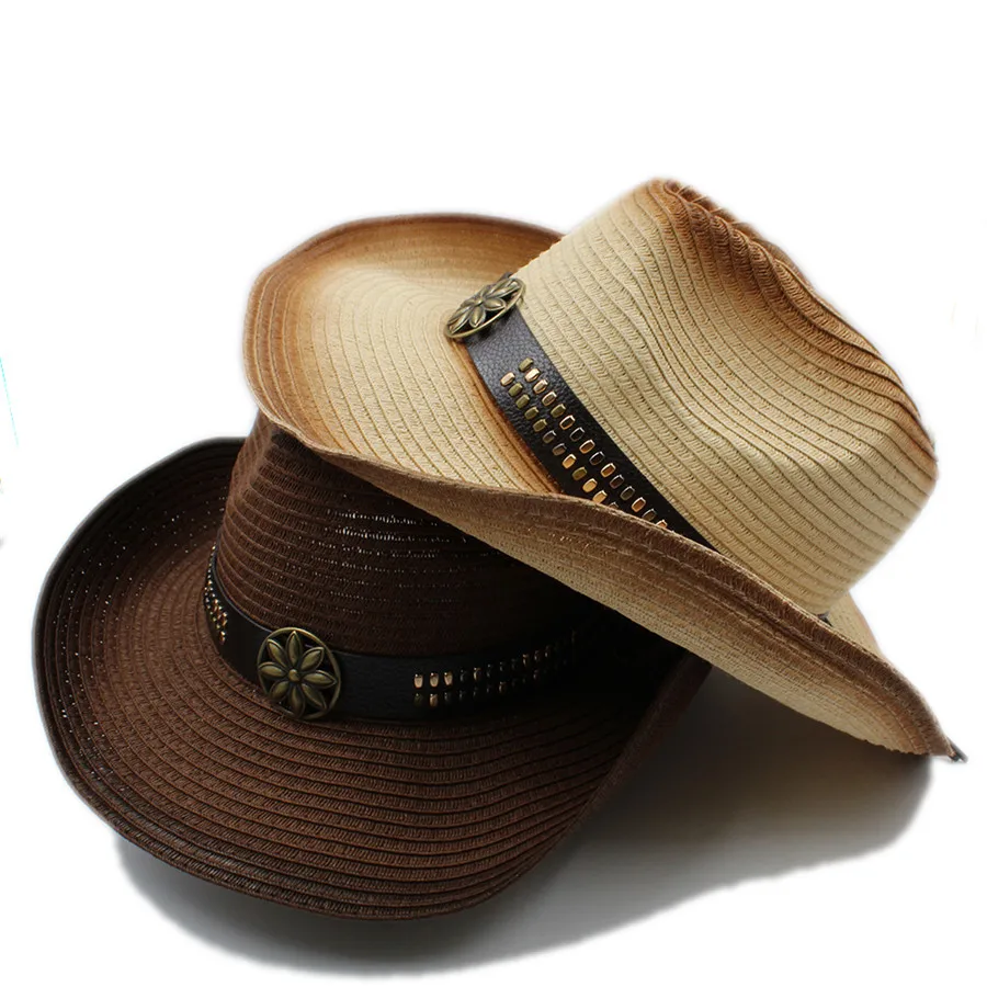 Модная женская и мужская соломенная открытая западная ковбойская шляпа для джентльмена ковбойская джазовая церковная Кепка для папы Летняя Пляжная Солнцезащитная шляпа