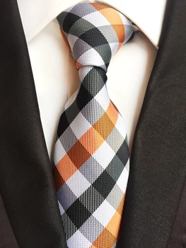 

New Classic 8cm Checks White Yellow Black Silk Ties Mens Neck Tie Jacquard Woven Ties for Men Wedding Business Party Gravatas