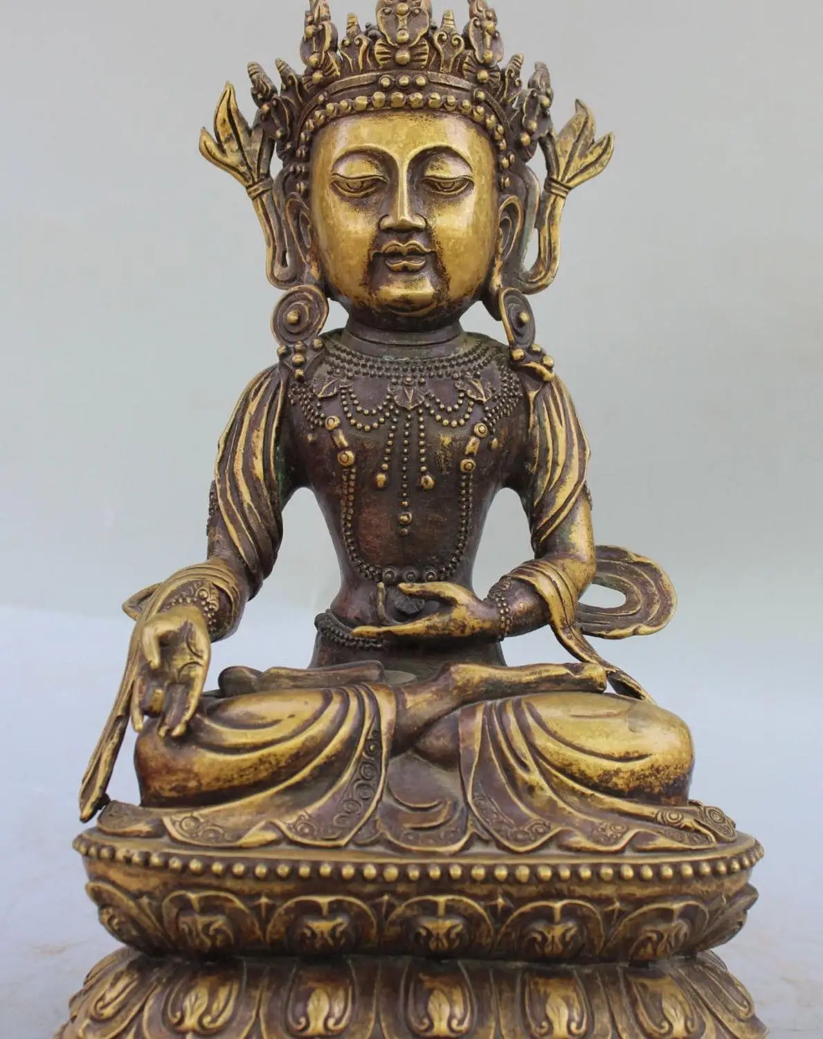 

12"Chinese Tibet Buddhism Pure Bronze Buddha Hat Shakyamuni Sakyamuni Statue