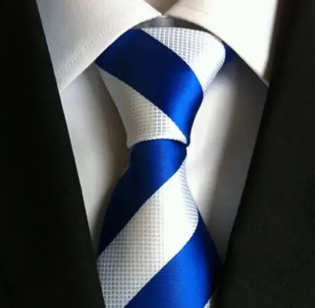 2017 классические Дизайн галстук 8 см модные вечерние синий с белыми полосами галстуки Высокое качество Господа тканые Gravatas