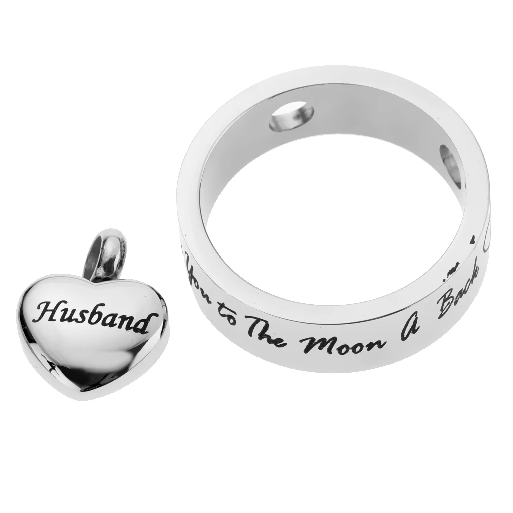 Round Loop Heart I Love You to the Moon and Back Stainless Steel Urn Pendant Memorial Keepsake Jewelry