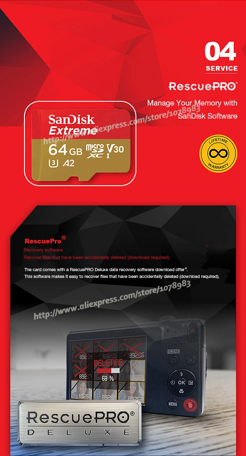 Карта памяти SanDisk Extreme 32 Гб UHS-I microSDHC V30 4K UHD micro SD карта microSDXC 64 Гб U3 скорость чтения до 100 МБ/с./с TF карта