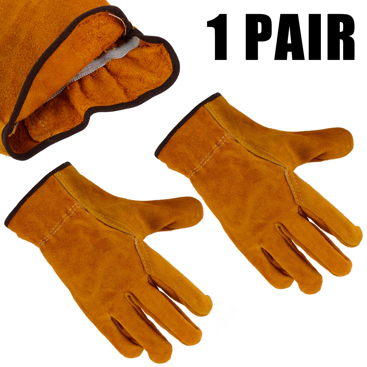 1 Pair Women Men Heavy Duty Gardening Gloves Thorn Proof Cowhide Leather Safety Working Gloves For Hand Protection