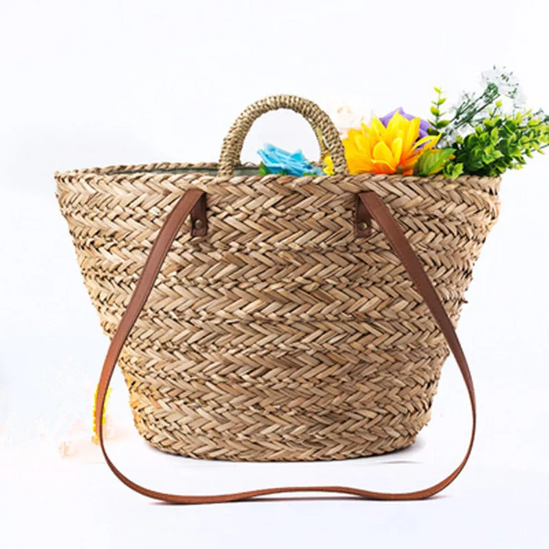 

New 2018 checking Rattan woven Round Handbag Bohemia Style Beach Circle Bag INS Popular Retro Straw Knitted Summer Beach Big Bag