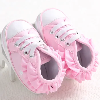 

Spring and autumn cotton baby infant baby girl soft bottom tube wave first Walkers Baby Shoes pattern solid color lace baby sho