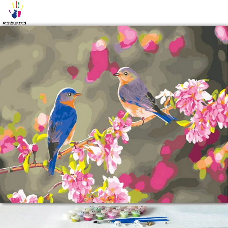 DIY картинки для раскраски по номерам с цветами и фотографии птиц Рисование по номерам в рамке дома - Цвет: 6682