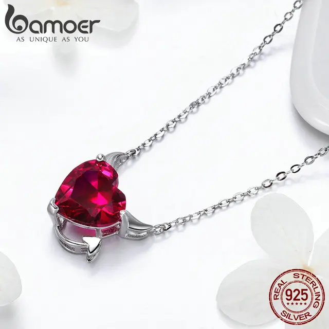 BAMOER New Collection 100 925 Sterling Silver Devil Wings Red CZ Necklaces Pendant For Women Fashion BAMOER New Collection 100% 925 Sterling Silver Devil Wings Red CZ Necklaces Pendant For Women Fashion Silver Jewelry SCN286