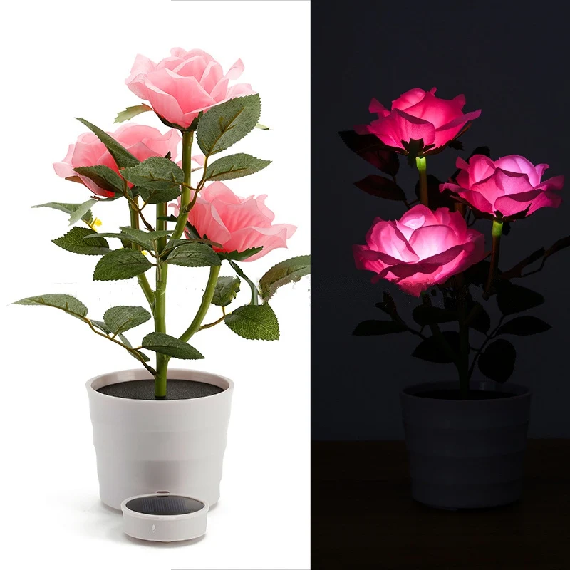 

Luminaria LED Solar Powered Simulation Rose Desk Lights Wedding Party Garland Garden Outdoor Home Table Night Lamp Decoration