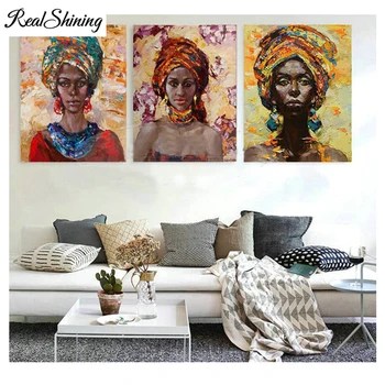 

REALSHINING 5D DIY Diamond Painting Handicraft Cross Stitch African Woman Full Square Diamond Embroidery sale of pictures FS2284