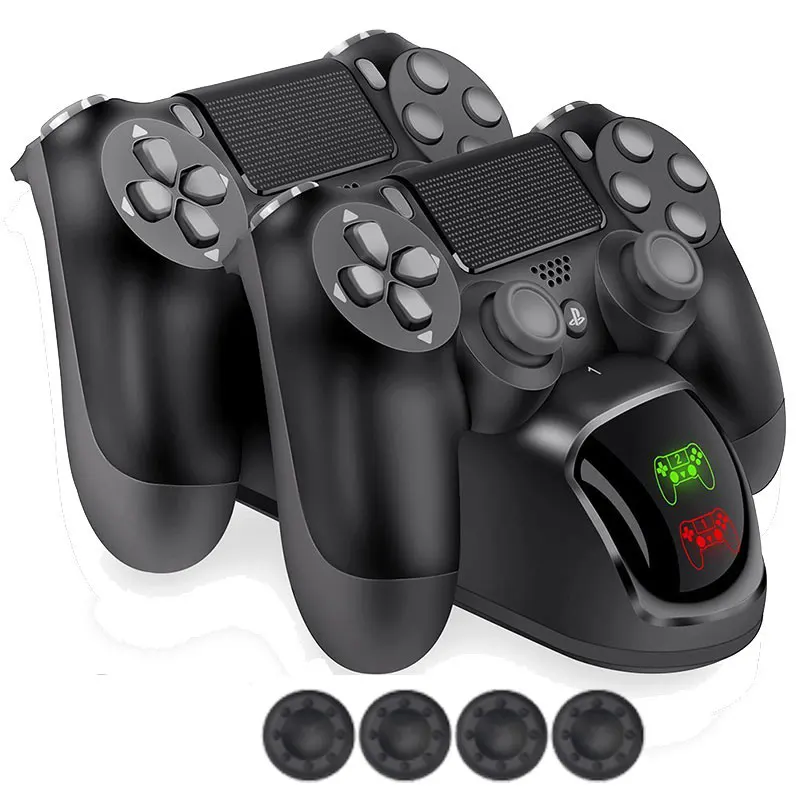 

DOBE PS4 Slim/PS4 Pro LED Controller Charger Dual USB Charging Station Dock +4x Thumb Grips caps for PlayStation 4 DualShock 4
