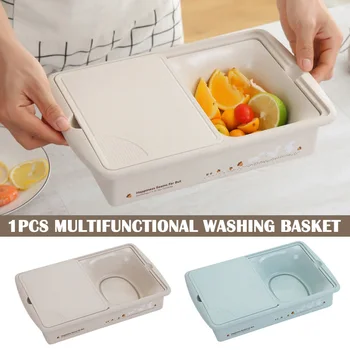 

Multifunctional Washing Basket Wheat Straw Double Drain with Cutting Board MJJ88