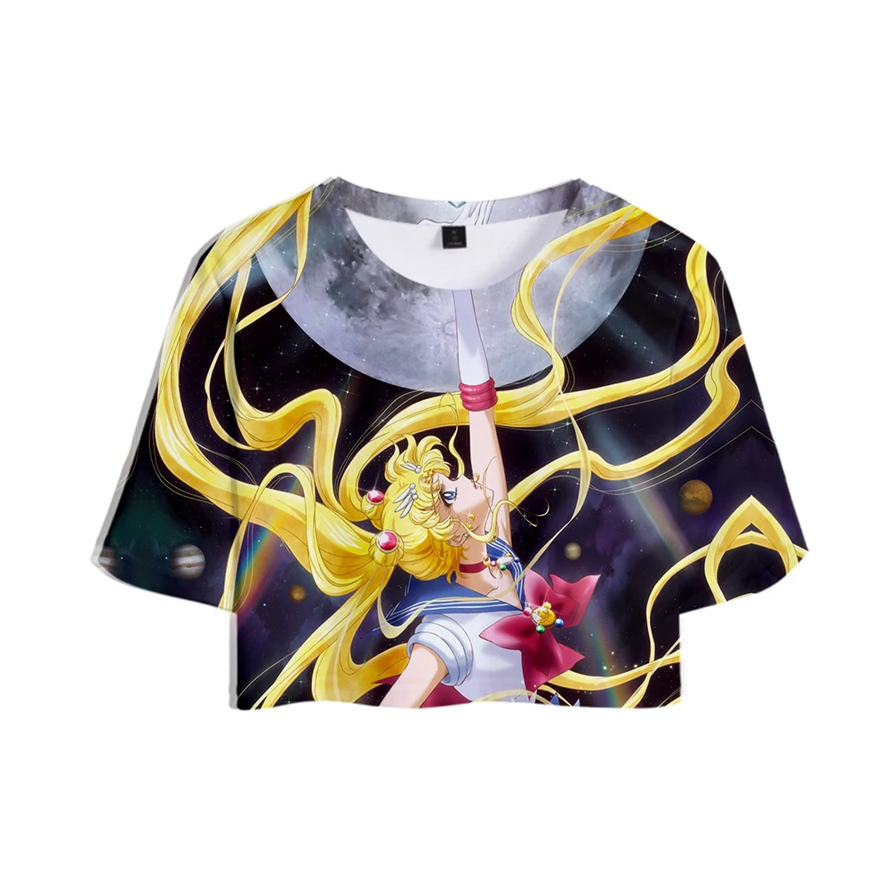 

2019 NEW 3D print Japan Anime girl Sailor Moon Kawaii Tops Crops Girl t-shirt Short T shirt Women Sexy Sale Casual Clothes
