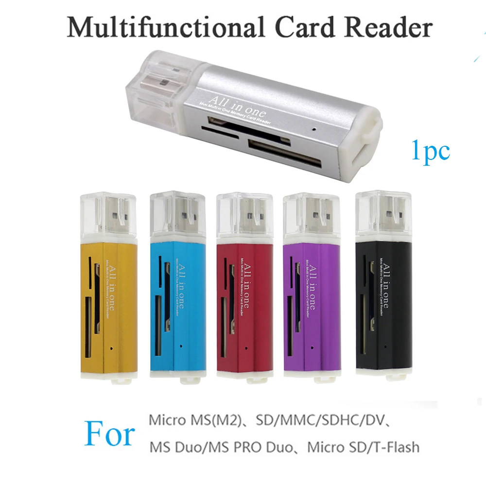 

New Colorful 4-in-1 Multifunctional Aluminum Card Reader USB 2.0 High-Speed Card Reader Data Transfer External High Quality