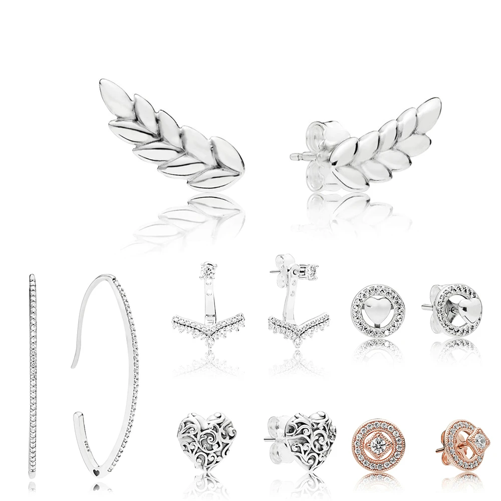 

100% 925 Sterling Silver ROSE VINTAGE ALLURE FOREVER HEART EARRING CURVED GRAINS EARRING PRINCESS WISHBONE EARRING STUDS