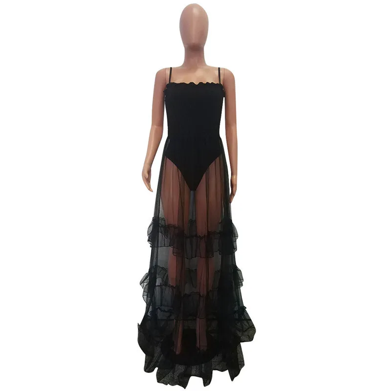 Mujeres negro mesh Lace ruffles Vestidos Longo Sexy Beach Ropa Sexy Sheer perspectiva Maxi Vestidos Club Wear Robe Femme Mujeres negro mesh Lace ruffles Vestidos Longo Sexy Beach Ropa Sexy Sheer perspectiva Maxi Vestidos Club Wear Robe Femme