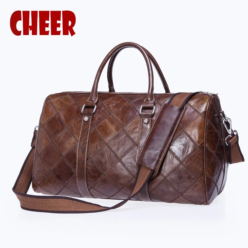 

Genuine Leather Travel Baggage handbags Men shoulder bag High capacity Vintage Natural cowhide Stitching handbags Travel bags