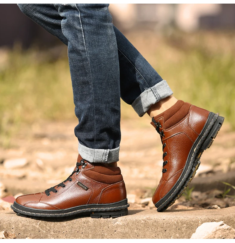 VESONAL/зимние меховые теплые ботинки для мужчин; мужские повседневные ботильоны для взрослых; фирменные качественные ботинки из натуральной кожи на резиновой подошве; большие размеры 38-47