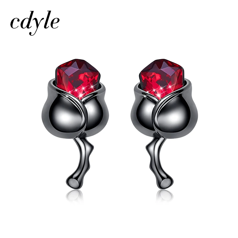 Женские серьги пушки Cdyle с черными розами украшенные