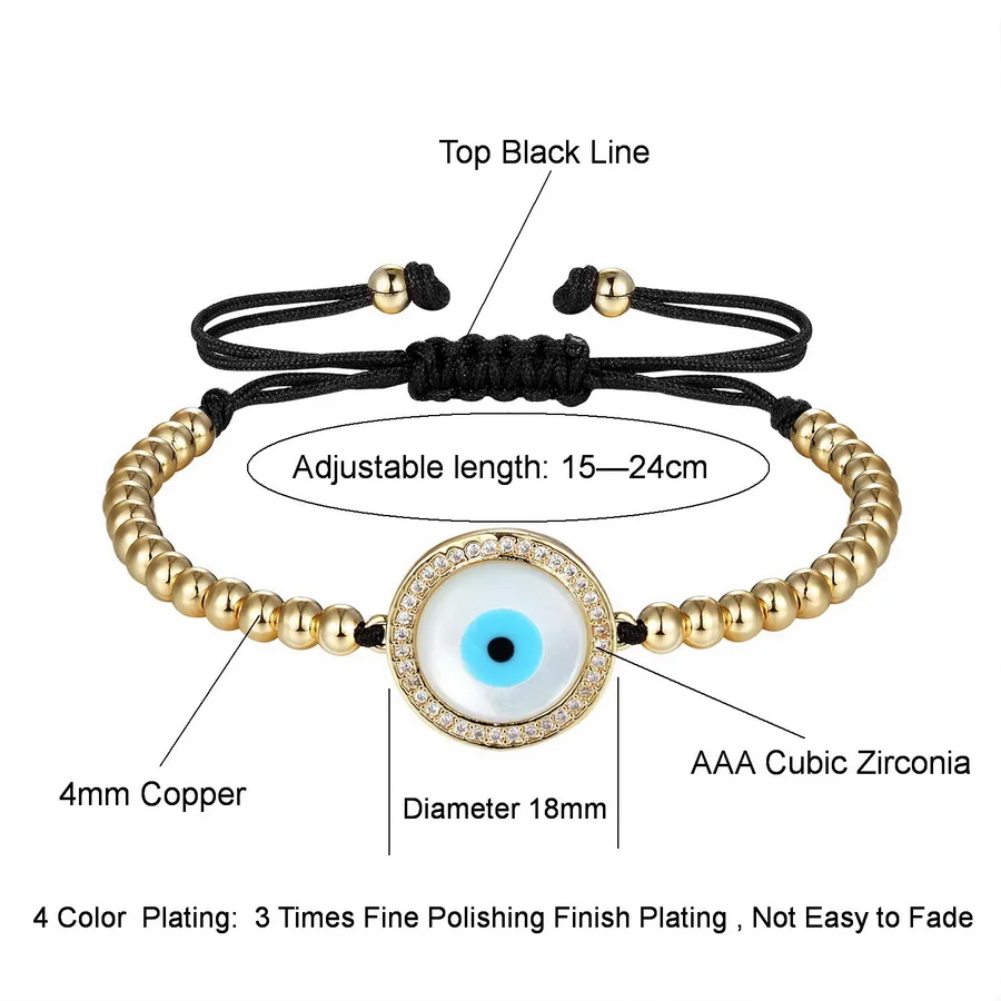 Роскошные натуральные ракушки глаза Золотой цвет цепи звено браслет для женщин Дамы Сияющий AAA кубический подвеска с Цирконом Ювелирные изделия отрегулировать размер