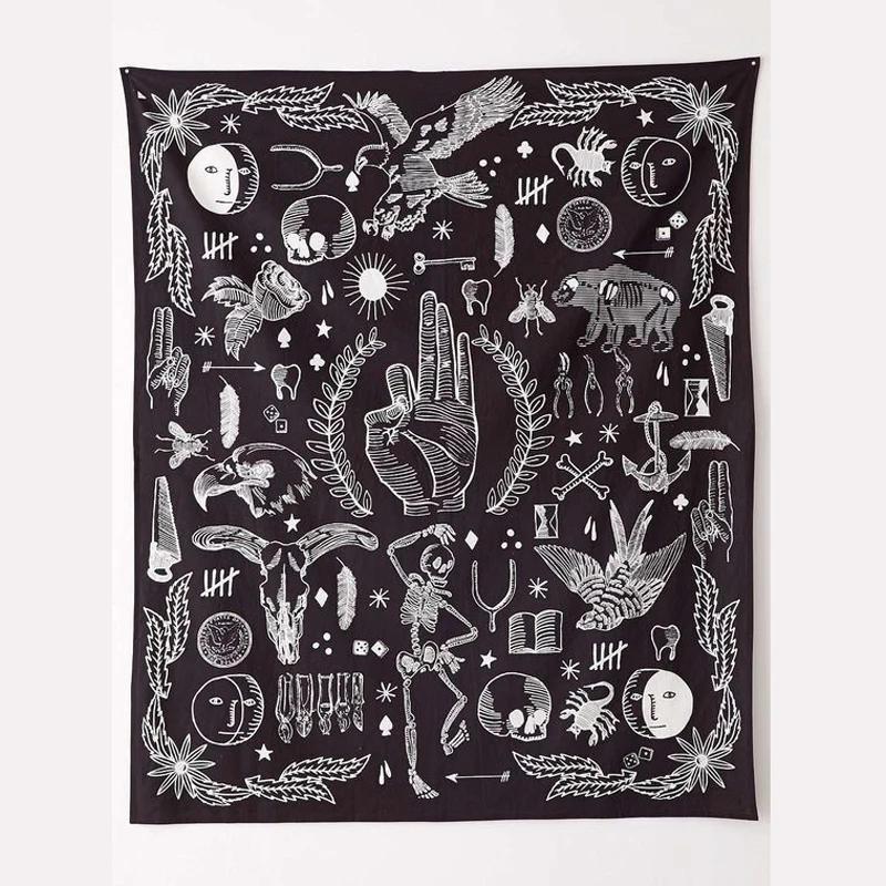 

OK Eagle Bear Rose Flower Wall Hanging Tapestry New Design Black White Fashion Tapestry Bohemian 145cmx165cm