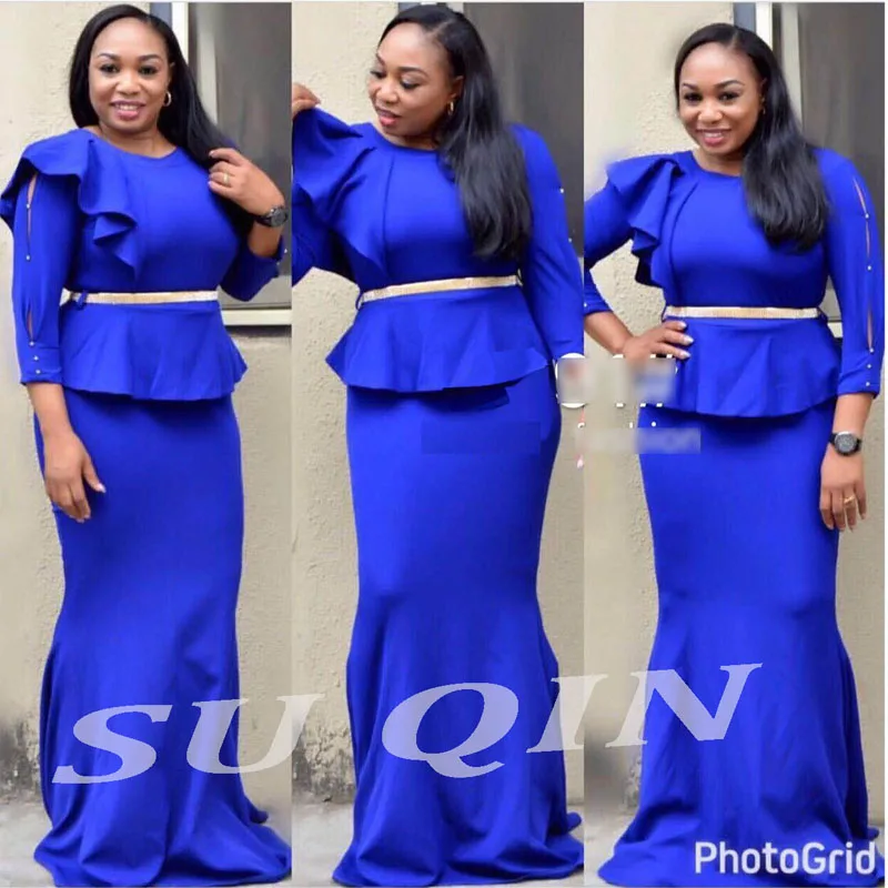 

African CLothing Fake Two Pcs Long Dress WIth Belt Dew shoulder For Lady(CP08#)