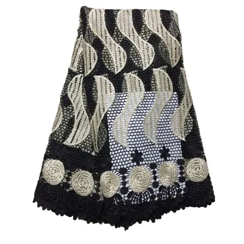 

2019 Black African cord Lace Fabrics High quality Nigerian Laces Fabric For Women Newest Design French Tulle Lace FabricHX1614-1
