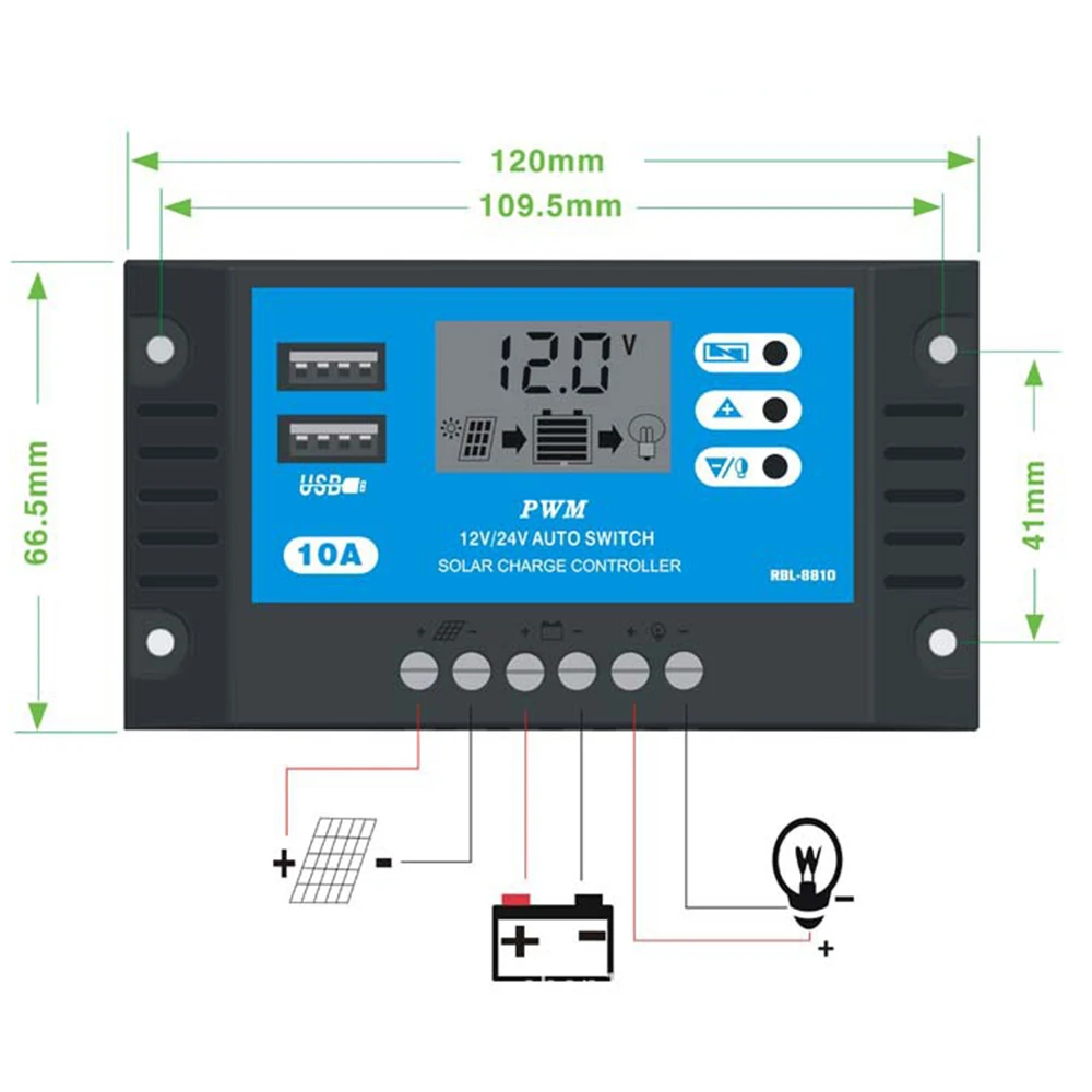 10A/20A автоматический Солнечный Контроллер заряда PWM контроллеры lcd Dual USB 5V Выход солнечная панель PV регулятор