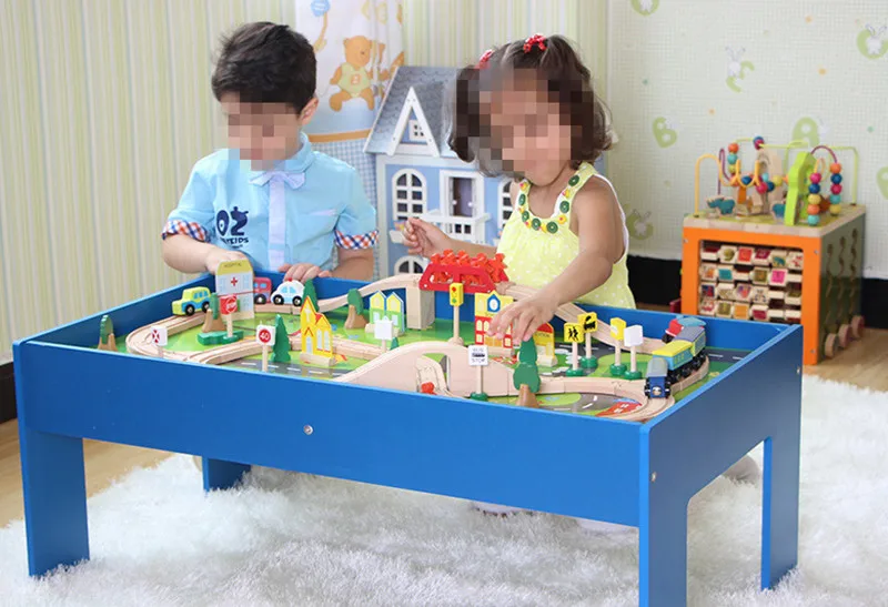 Деревянные игрушки роликовые трек горки 90 штук игровые столы деревянные блоки