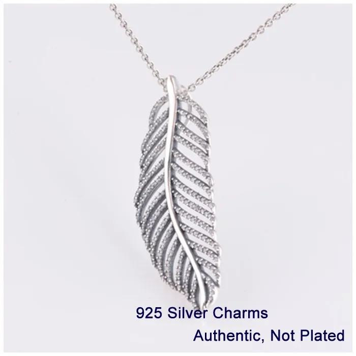 Ожерелья с перьями Подвески 925 Аутентичные Стерлинговое серебро ювелирные изделия